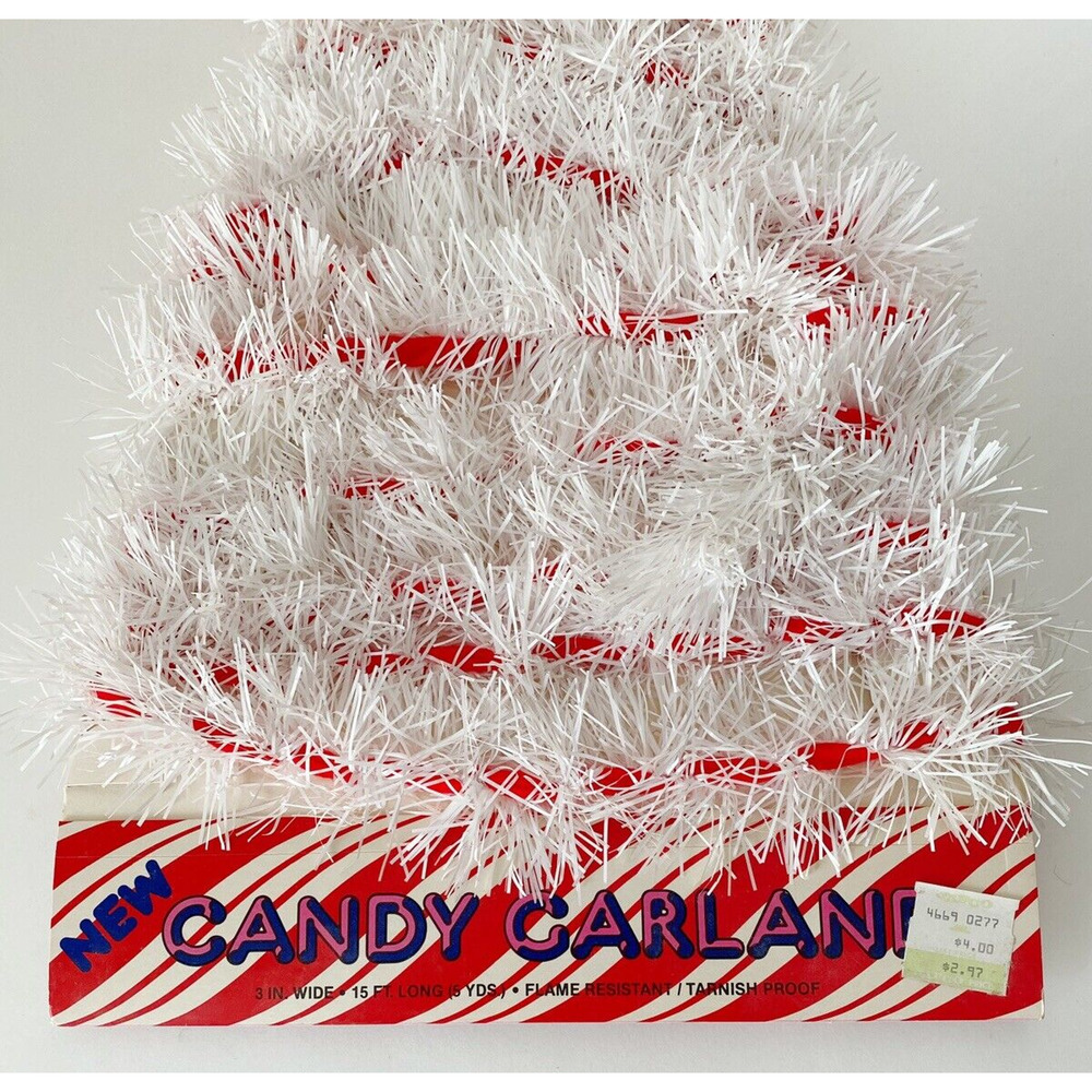 Vintage Christmas Garland Red White Candy Cane 15 Ft 1970s NOS Set of 3 - Picture 3 of 9